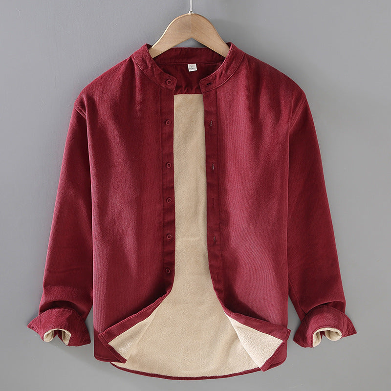Men's Corduroy Shirt Jacket | Lined Warm Stand Collar Winter
