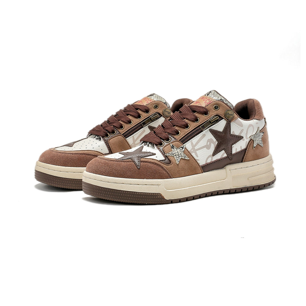 Men's Retro Sneakers Brown Star | Casual Board Shoes Stylish