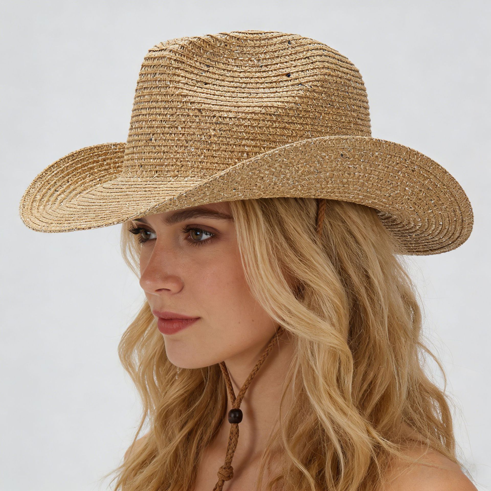 Women's Panama Straw Hat with Sequins – Windproof & Sun Protection