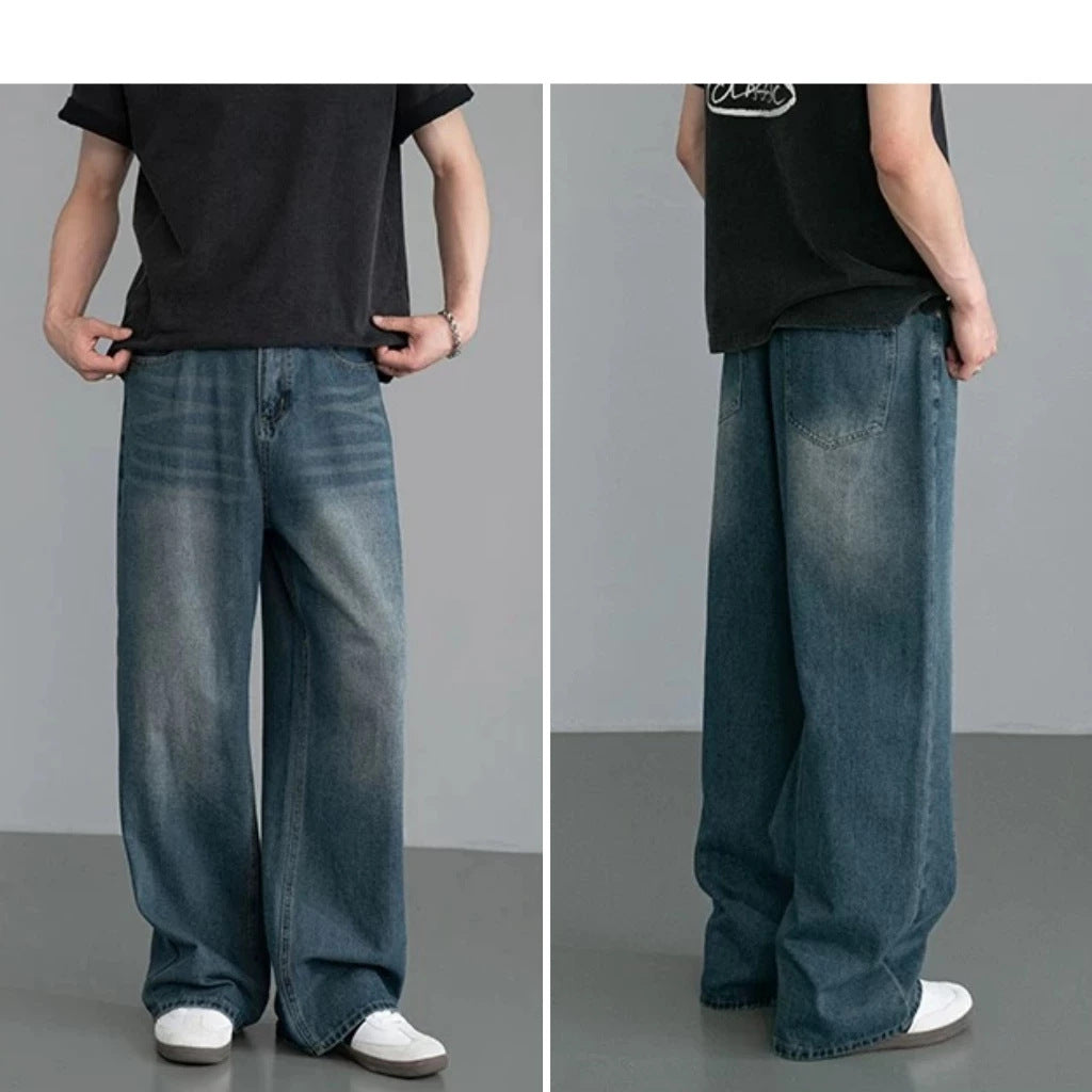 Men's Vintage Distressed Jeans – Loose Fit Straight Leg Pants