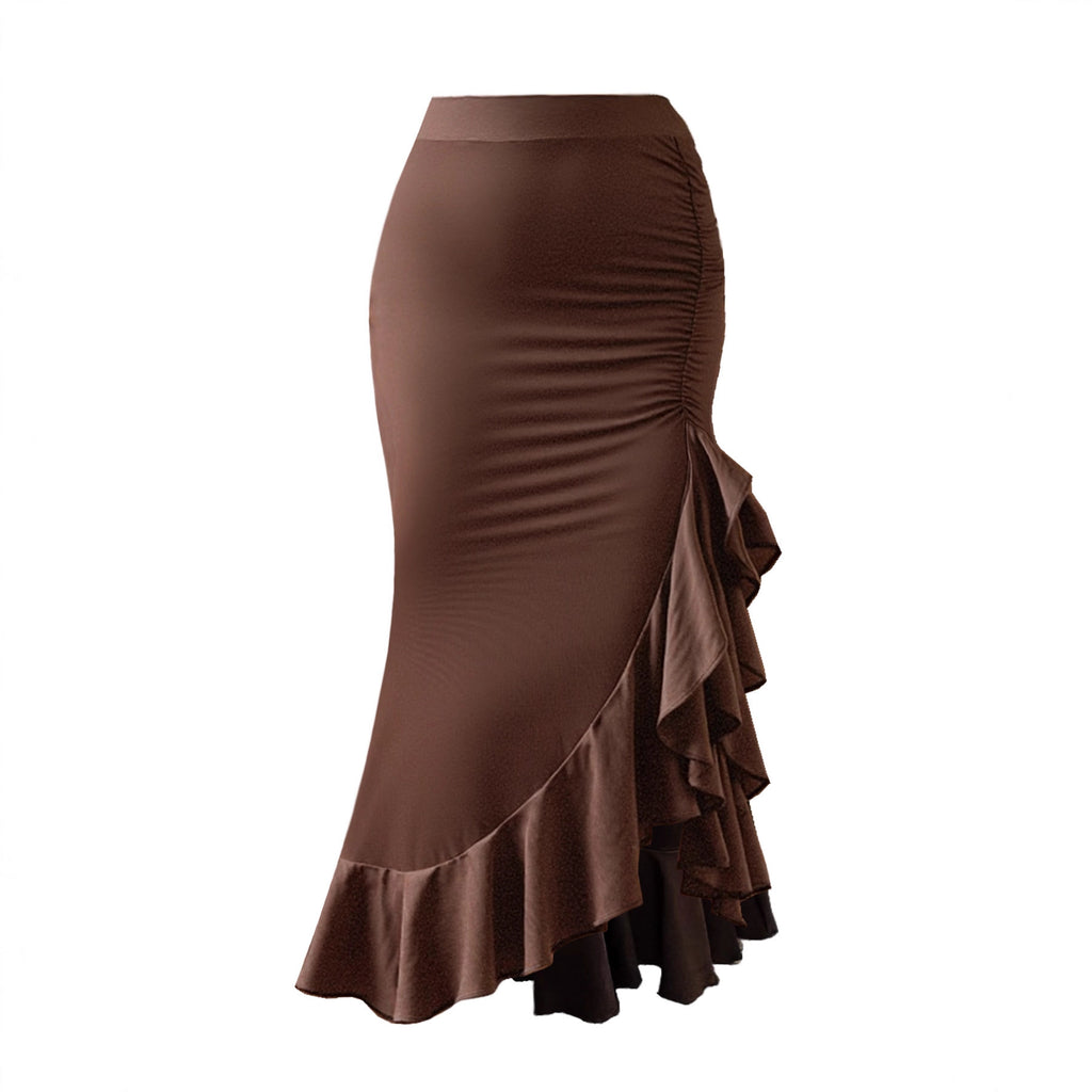 Asymmetrischer Rüschen Midirock – Eleganter Damen Rock mit Volants