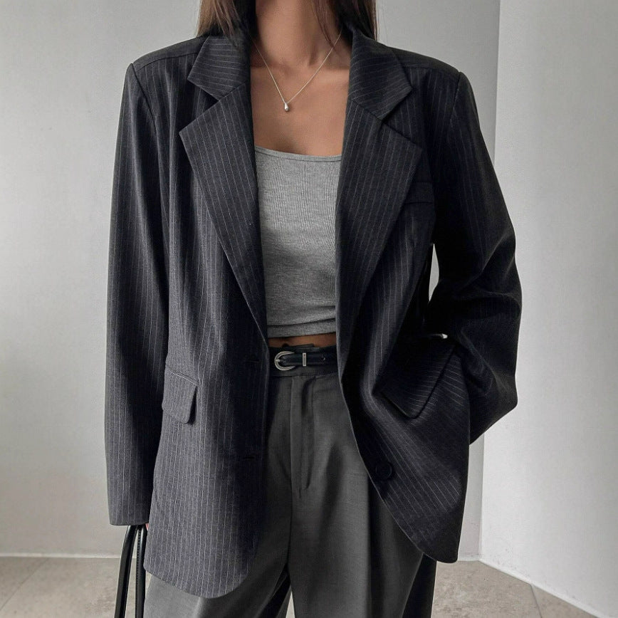 Damen Streifenmantel Elegant Lang | Moderner Casual Coat