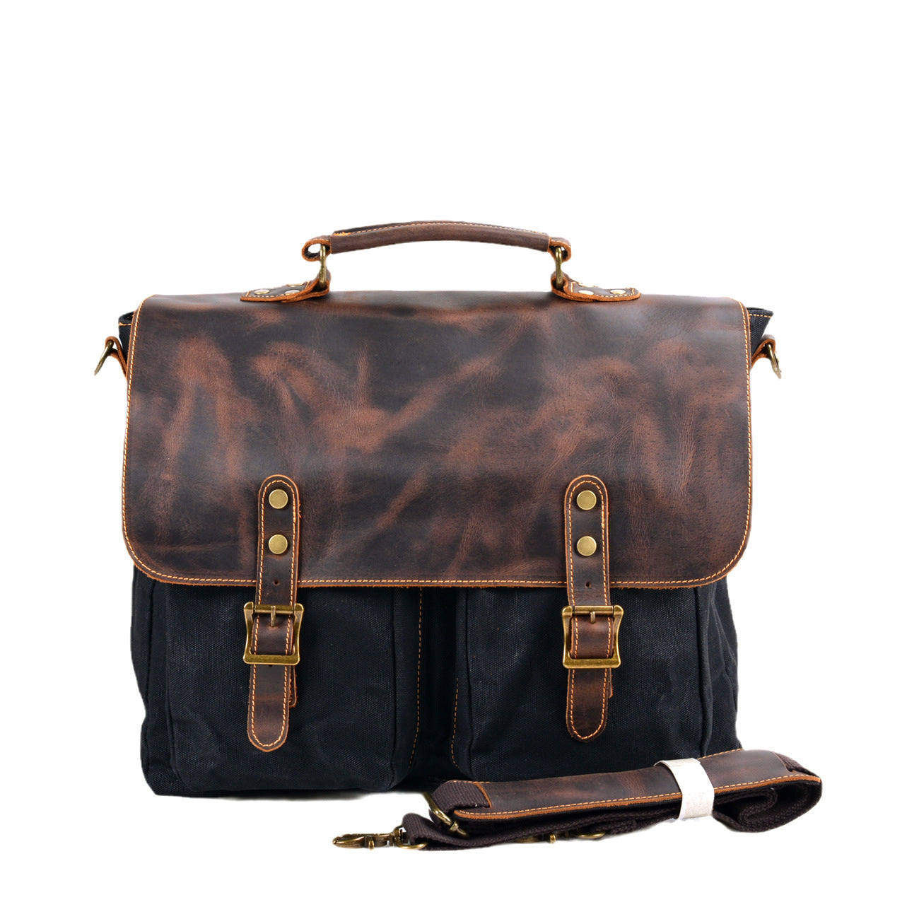 Men's Canvas Leather Briefcase Waterproof – Vintage Business Bag