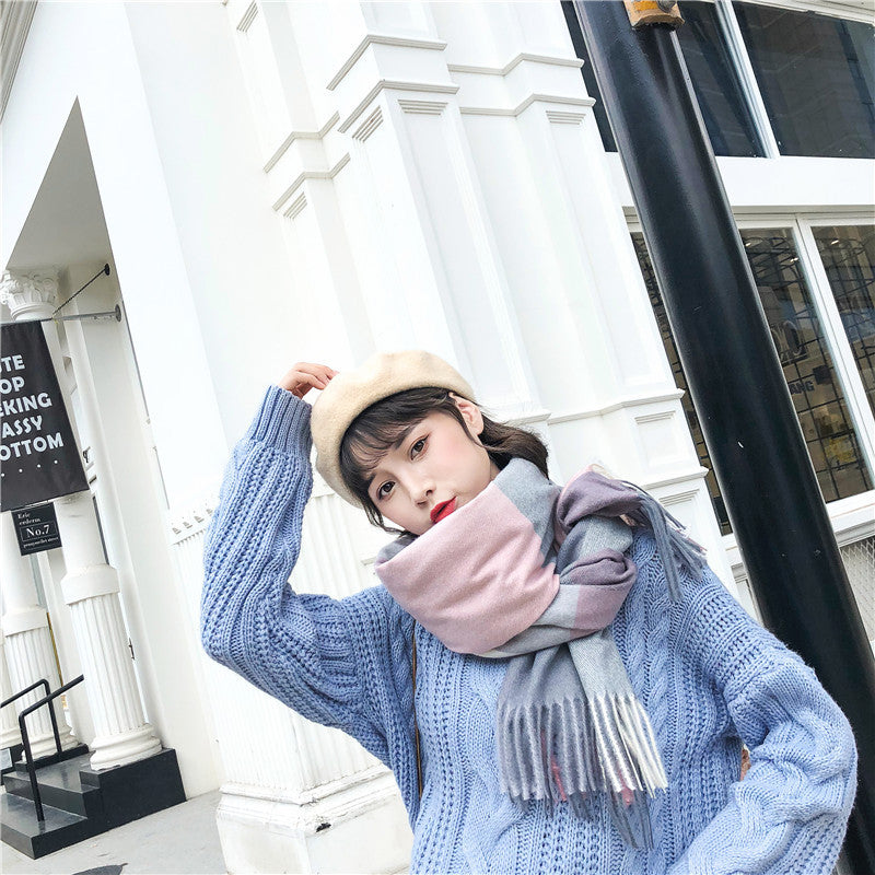 Men's checkered scarf with fringes, warm, soft, elegant