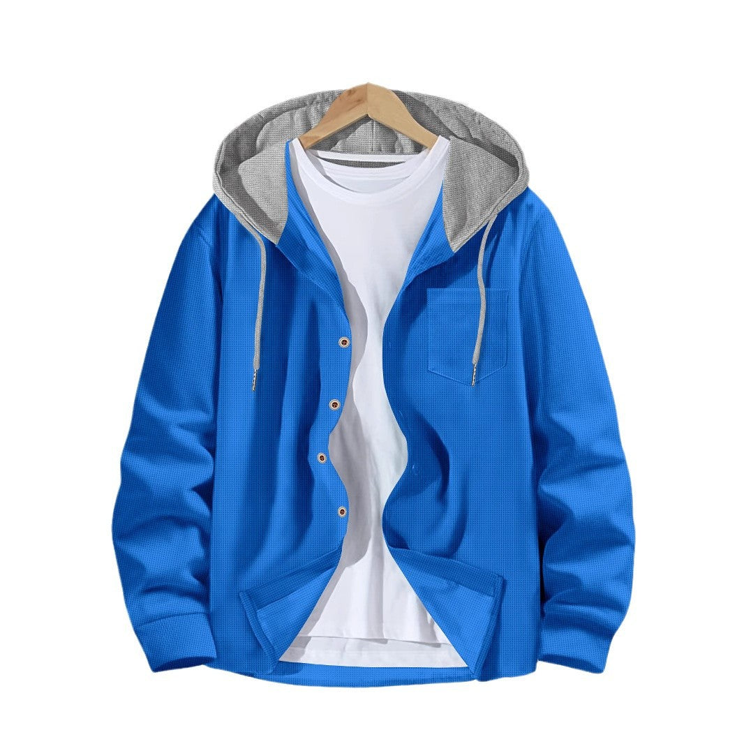 Men's Hooded Cardigan Waffle Knit – Colorblock Casual Jacket