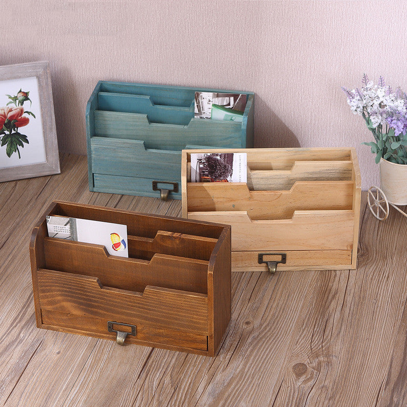 Wooden Document Organizer | Desk File Sorter Box