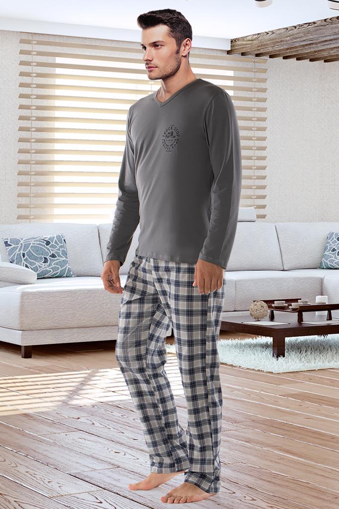 Herren Baumwoll Pyjama Langarm | Bequeme Nachtwäsche Set
