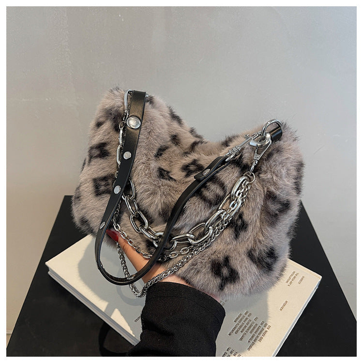 Plush Shoulder Bag Women Winter Floral Handbag Elegant