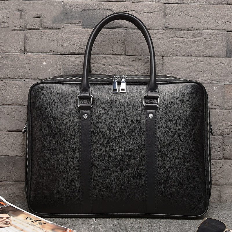 Men's Genuine Leather Business Bag with Double Zipper – Premium Briefcase