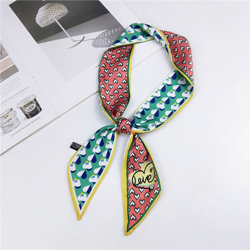 Narrow Women's Silk Scarf Thin Elegant Neckerchief Versatile