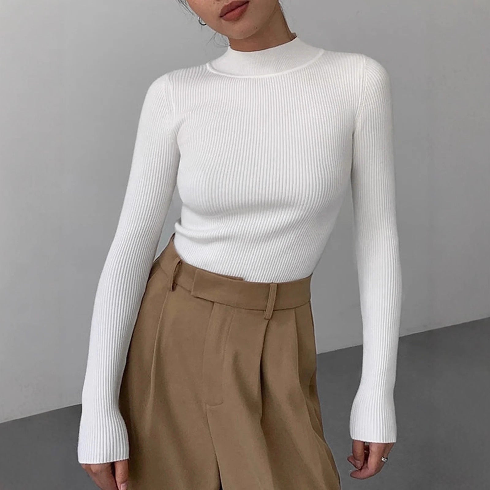 Women's Figure-Hugging Knitted Top – Tight Crew Neck Fashion Top