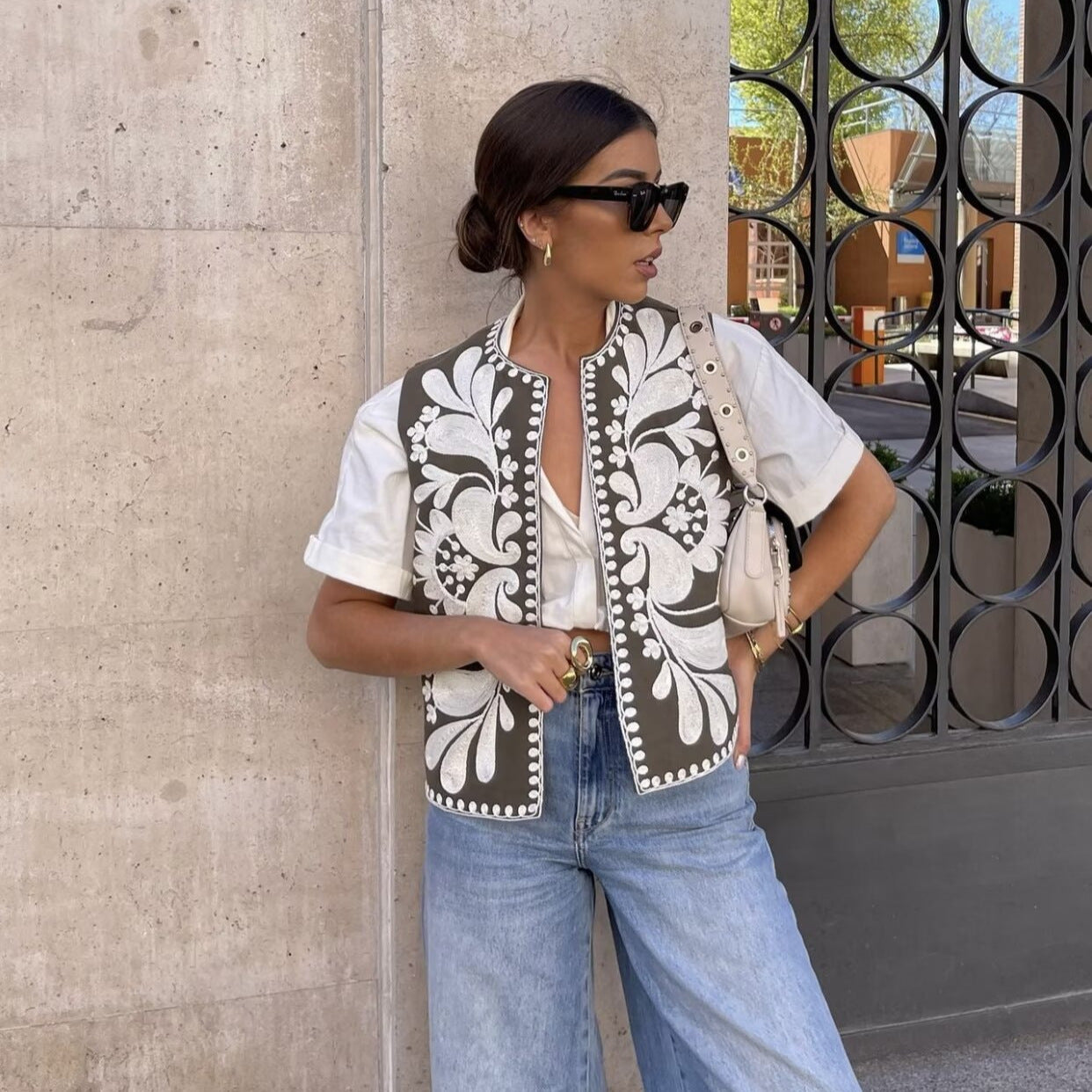 Damen Stickerei Weste Elegant | Ärmelloses Vintage Boho Top