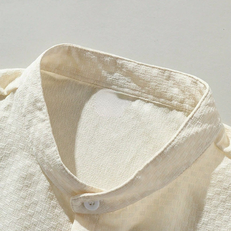Men's Stand-Up Collar Shirt | Summer Short Sleeve Plain Breathable