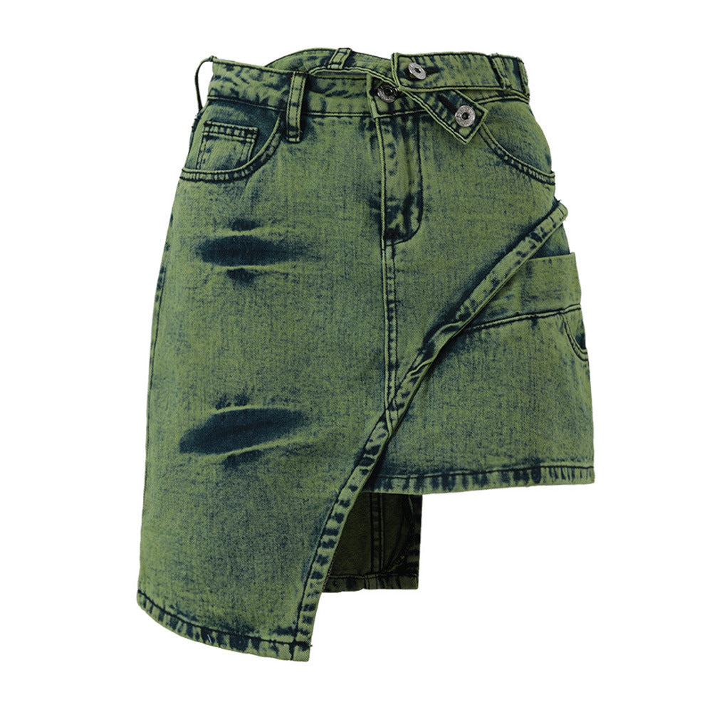 Damen Patchwork Jeansrock | Asymmetrischer Denim Style