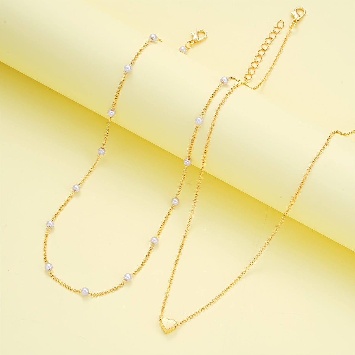 Romantic Pearl Jewelry Set with Heart Design – Double-Layer Necklace & Bracelet