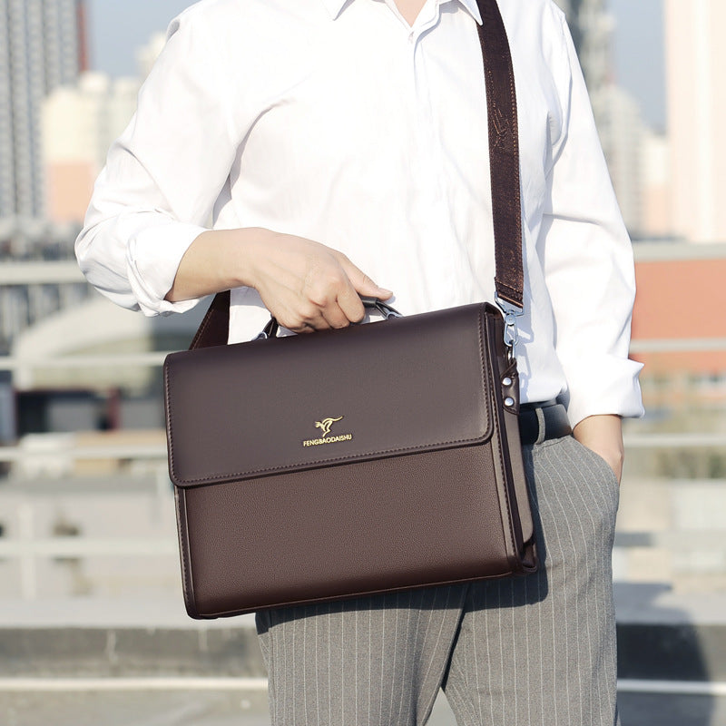 Men's Leather Briefcase Landscape – Portable Business Bag