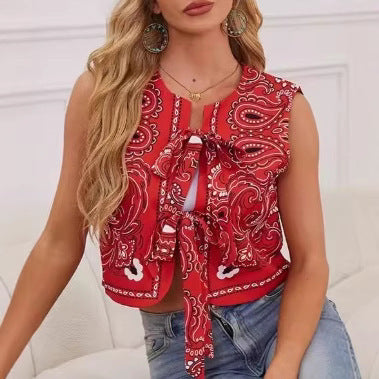 Damen Batik Baumwollweste – Rundhals, Locker & Modern Casual