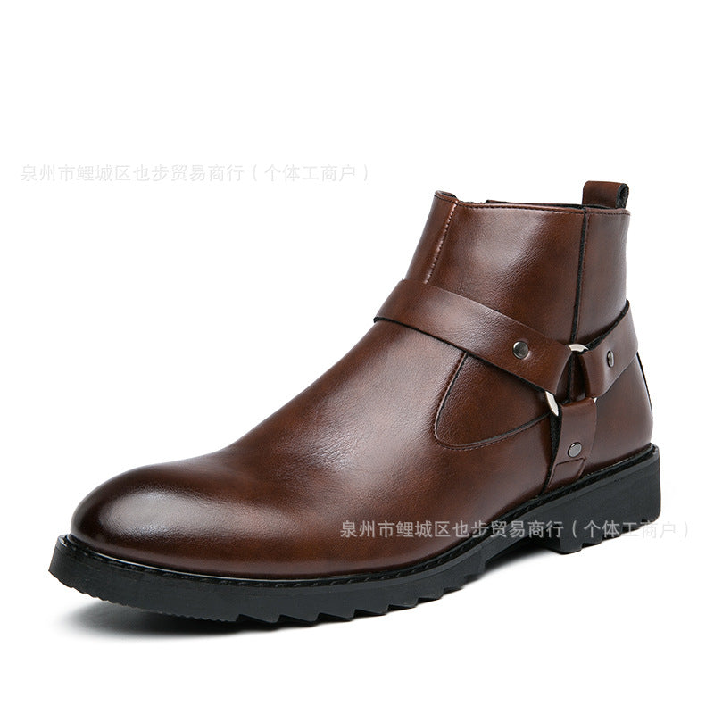 Men's Pointed Toe High Top Leather Boots with Zipper – British Style Ankle Boots Large Sizes