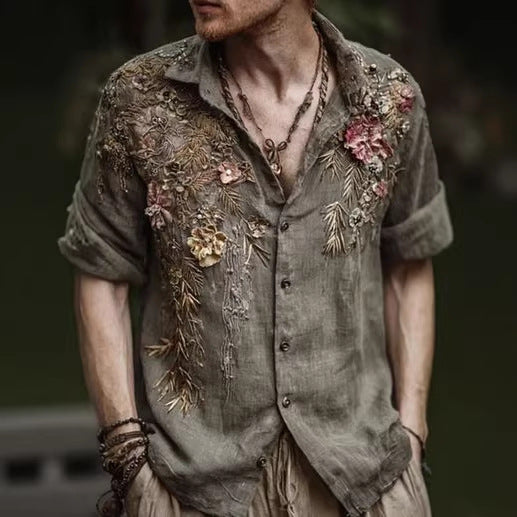 Men's Retro Shirt | Long Sleeve Floral Print Casual Look