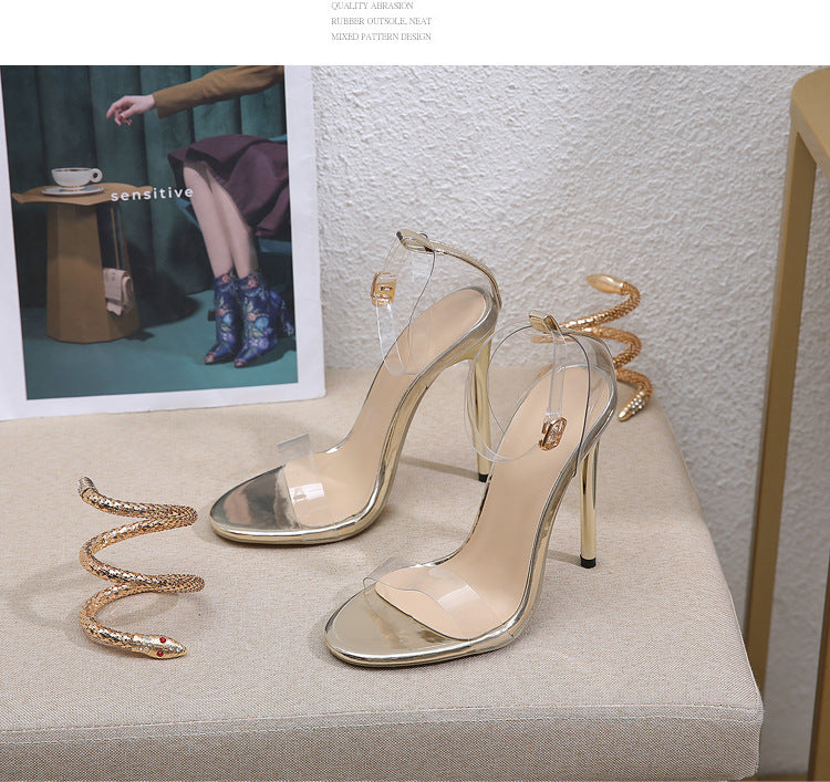 Rhinestone High Heel Sandals for Women | Transparent Stiletto Shoes