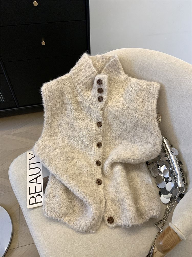 Damen Strickweste hoher Kragen | Koreanischer Stil elegant