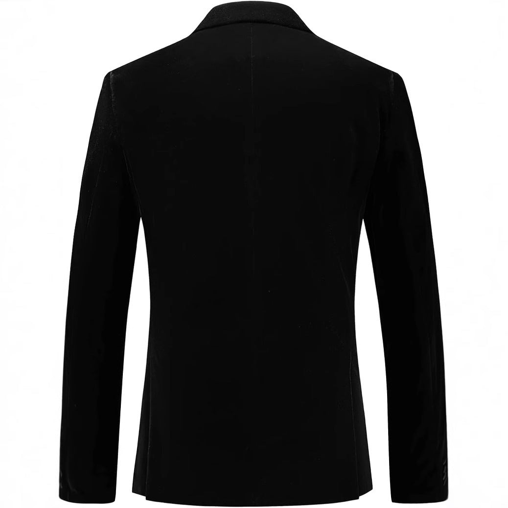 Men's Velvet Blazer with Lapel Collar – Elegant One-Button Suit Jacket