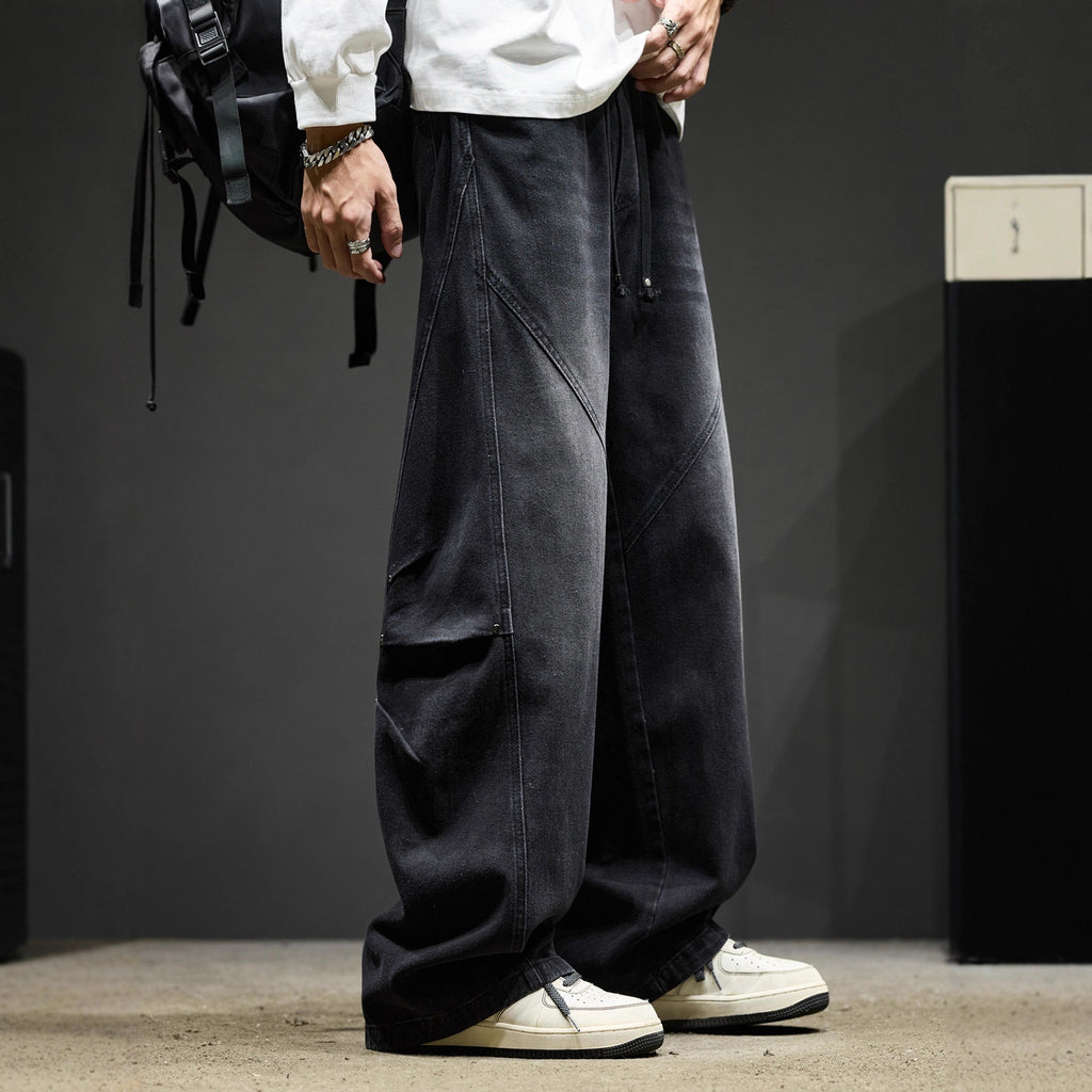 Men's Cargo Jeans Wide Leg – Retro Washed Streetwear Pants