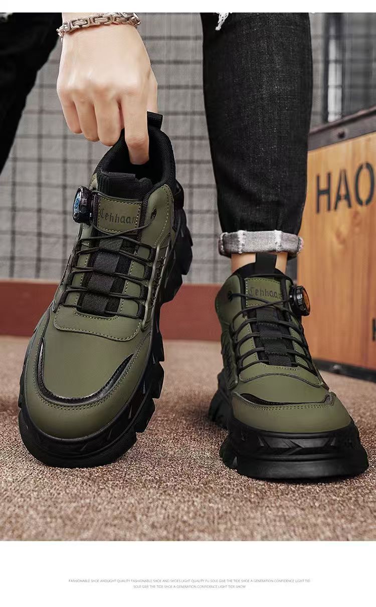Men's Platform Work Boots - Non-slip Outdoor Shoes with Height Increase