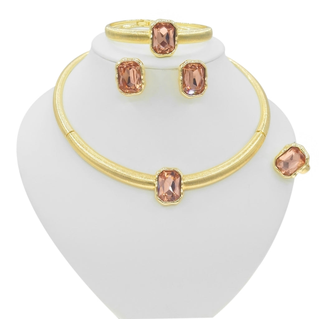 4-Piece Color Block Jewelry Set – Necklace, Earrings, Bracelet & Ring