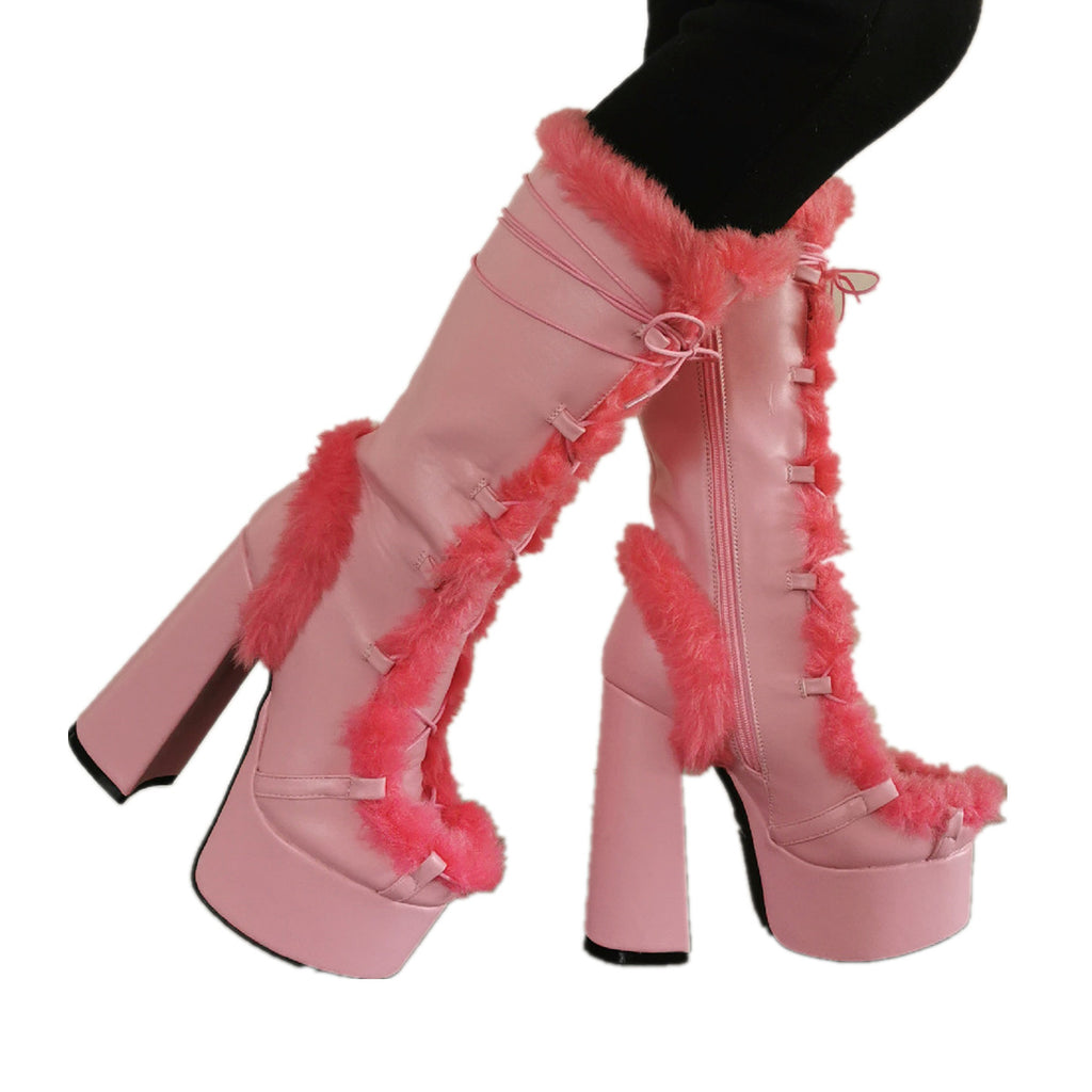 Women's Winter Boots with Block Heel – Cozy High Heel Boots