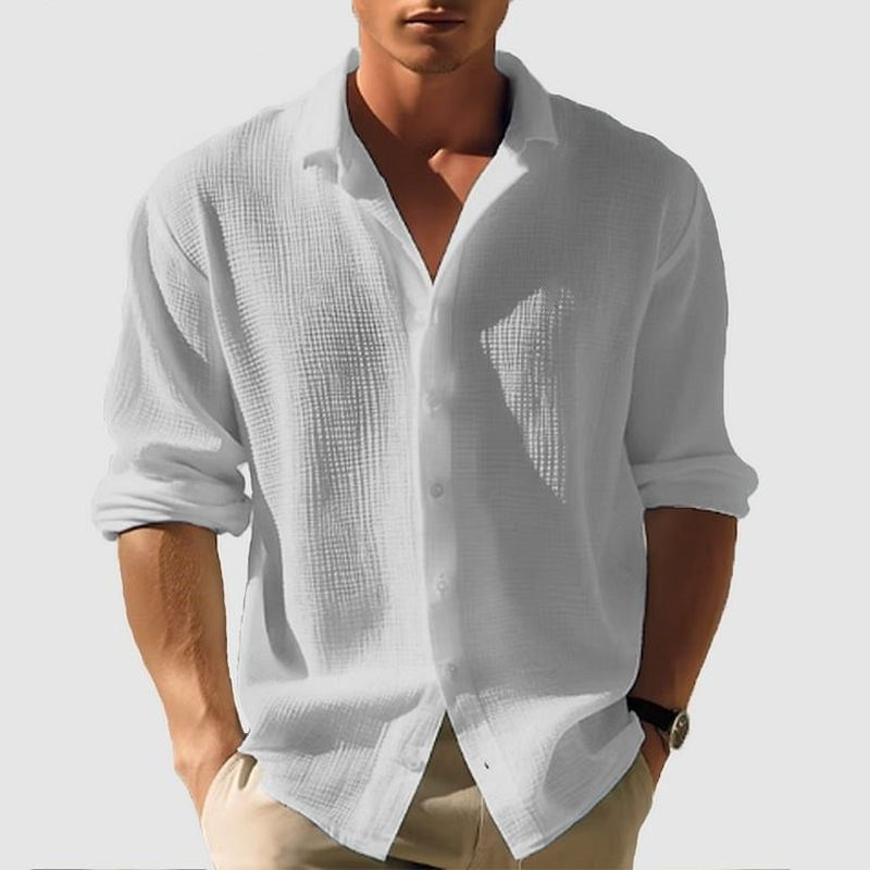 Men's Long-Sleeved Shirt Lapel | Casual Business Plain Spring Autumn
