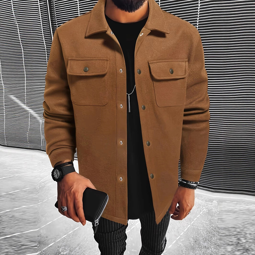 Men's Coat with Button Placket – Elegant Overcoat with Pockets