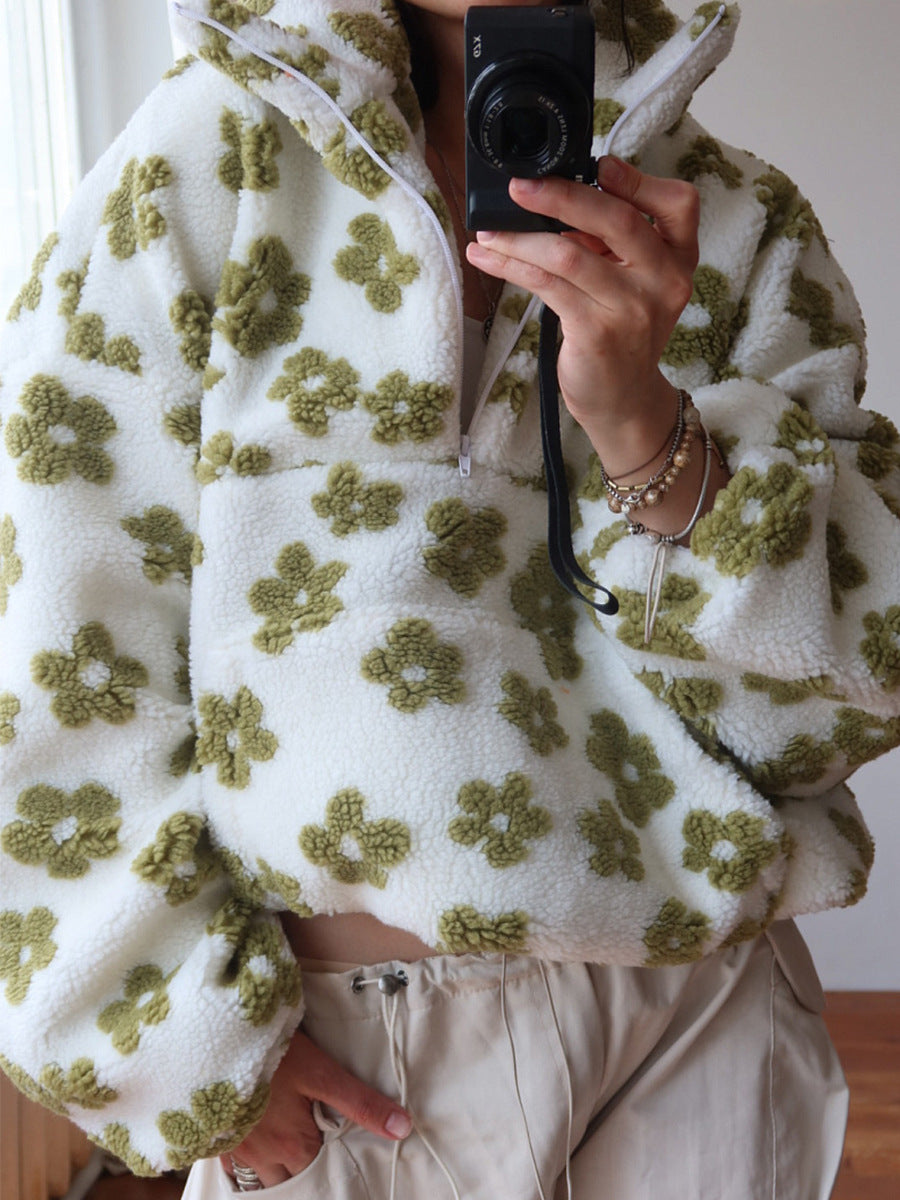 Women's Floral Fleece Pullover | Warm Oversized Look