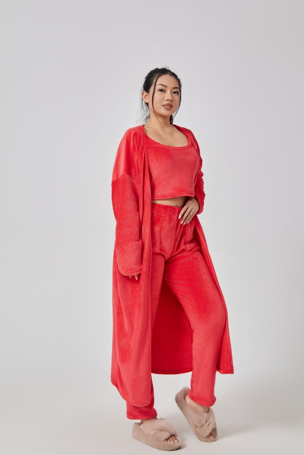 Women's Cuddly Pyjama 3-Piece Set – Warm Loungewear Winter Comfort Suit