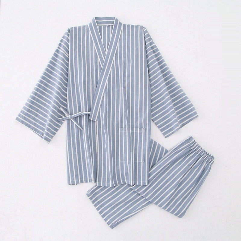 Kimono Pyjama Set Baumwolle | Gestreift Damen Herren Loungewear