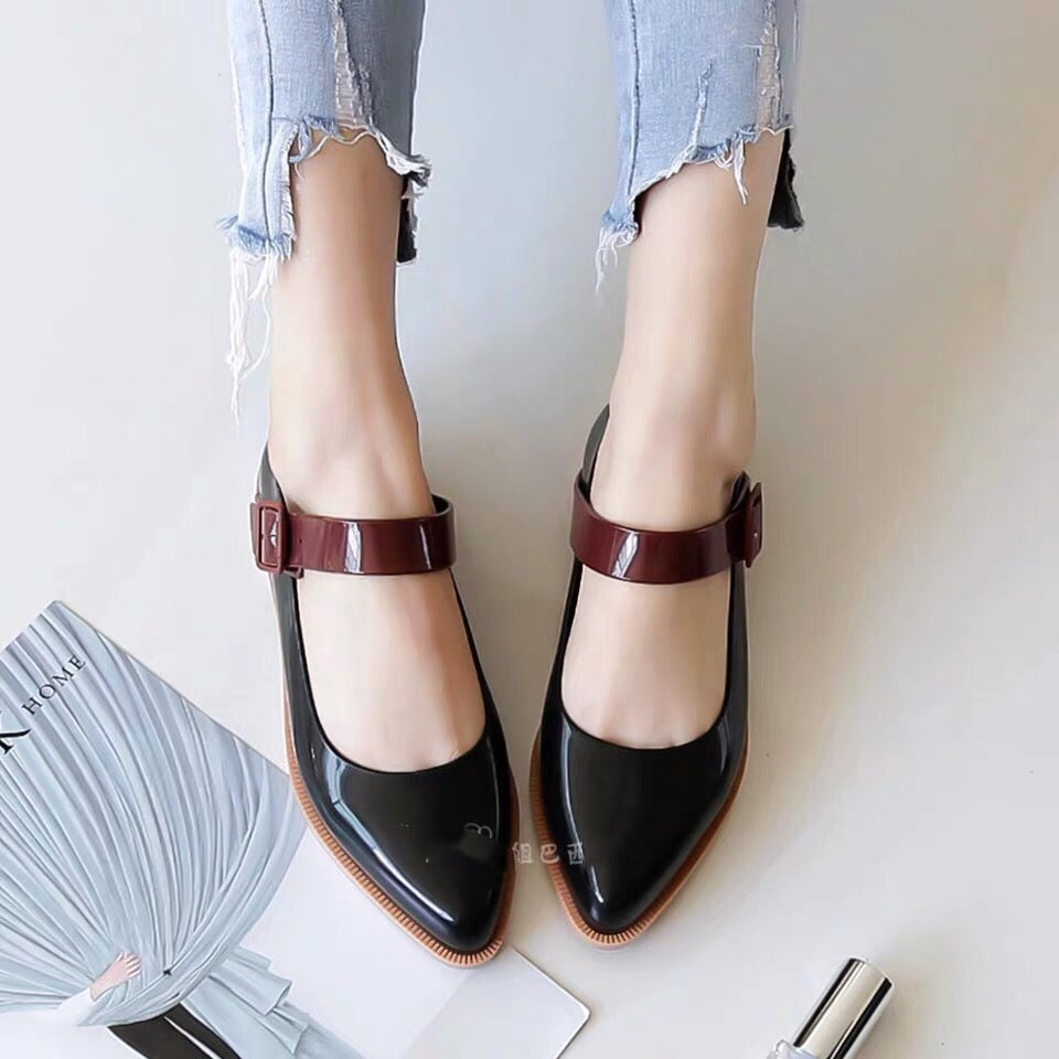Damen Ballerinas Spitze Farbblock | Elegante Flats Schnalle