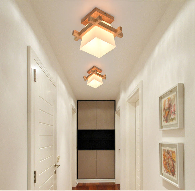 Wooden Glass Table Lamp Natural Design Bedroom Light