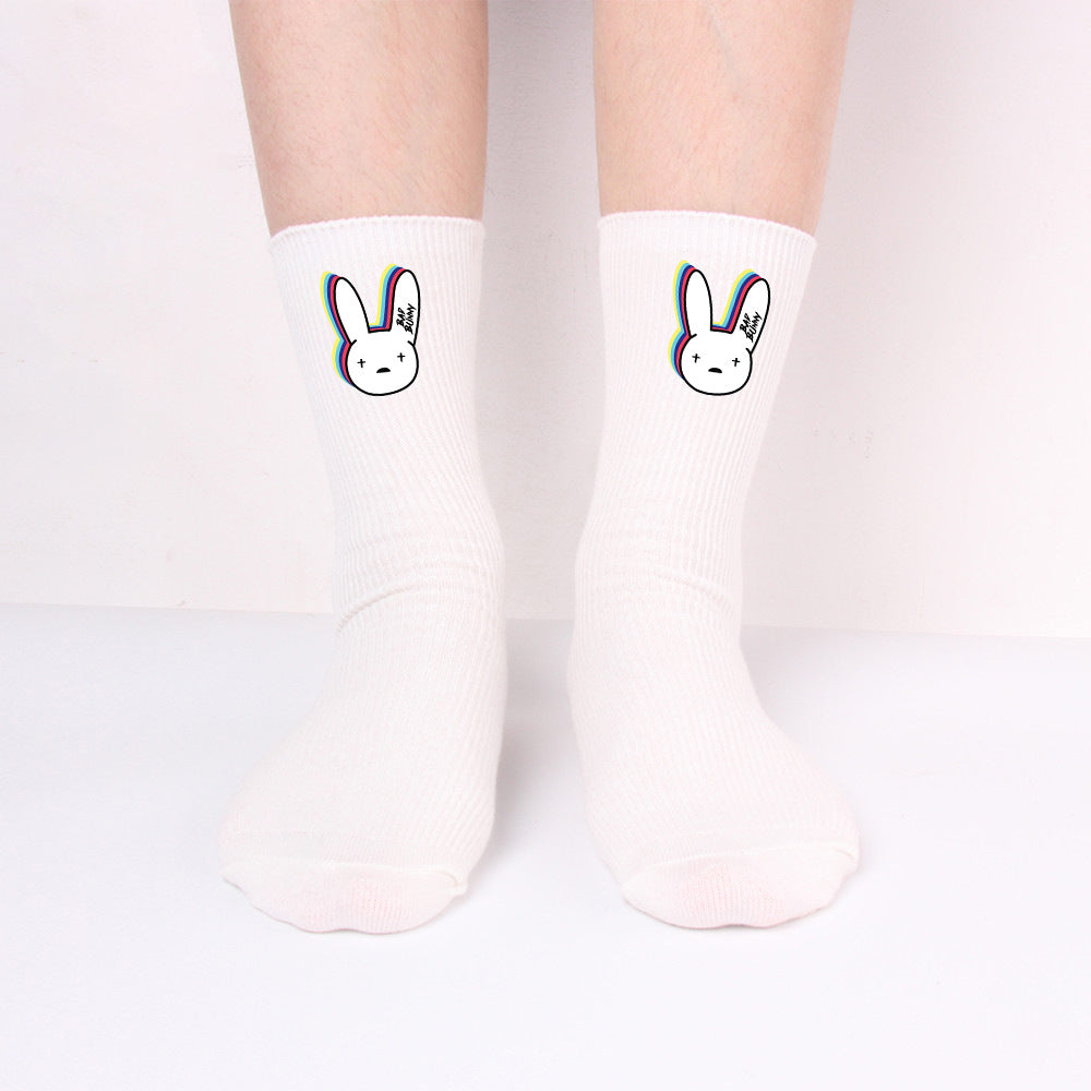 Unisex Rabbit Baumwollsocken Lang – Schwarz Weiß Trend Socken