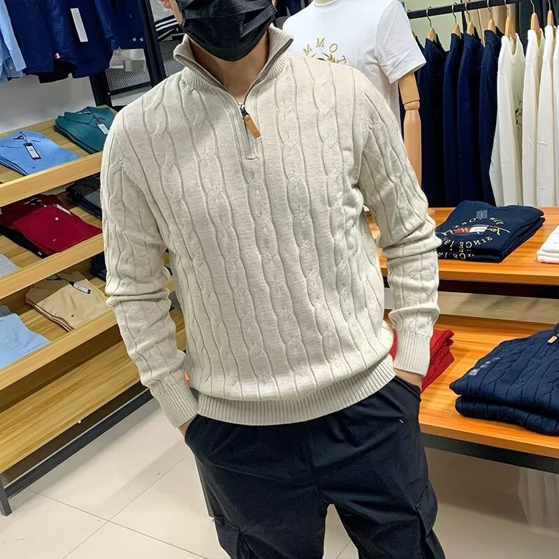 Men's Thermal Knitted Half-Zip Sweater – Warm Long-Sleeve Pullover
