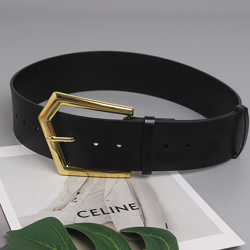 Women's Wide Belt Cowhide Elegant | Large Buckle Luxury Style
