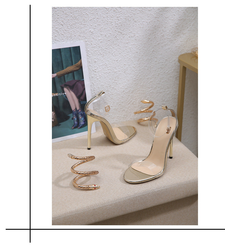 Rhinestone High Heel Sandals for Women | Transparent Stiletto Shoes