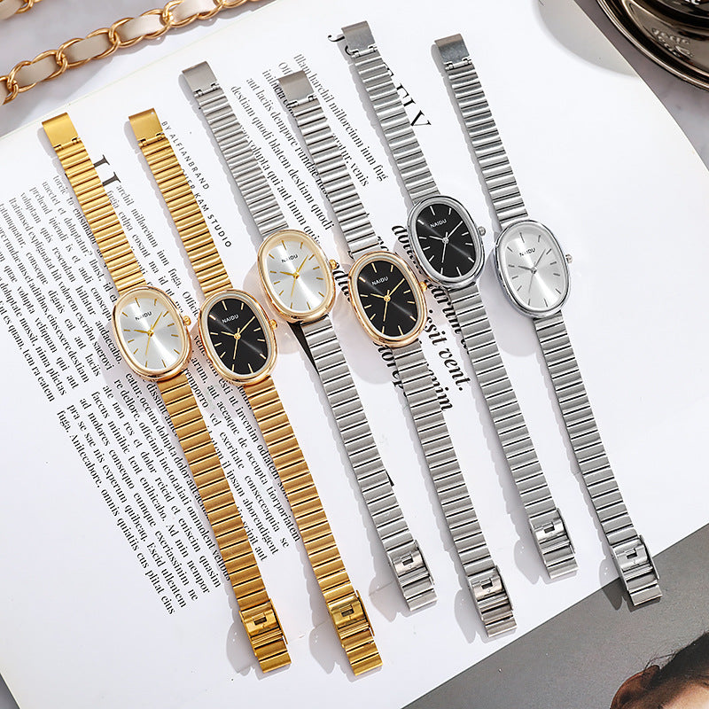 Girl's Watch with Bamboo Link Bracelet – Small Oval Watch