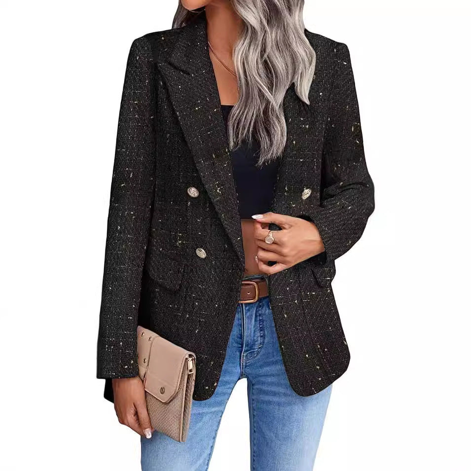 Damen Tweed-Blazer aus Polyester – Elegant, Casual & Mit Taschen