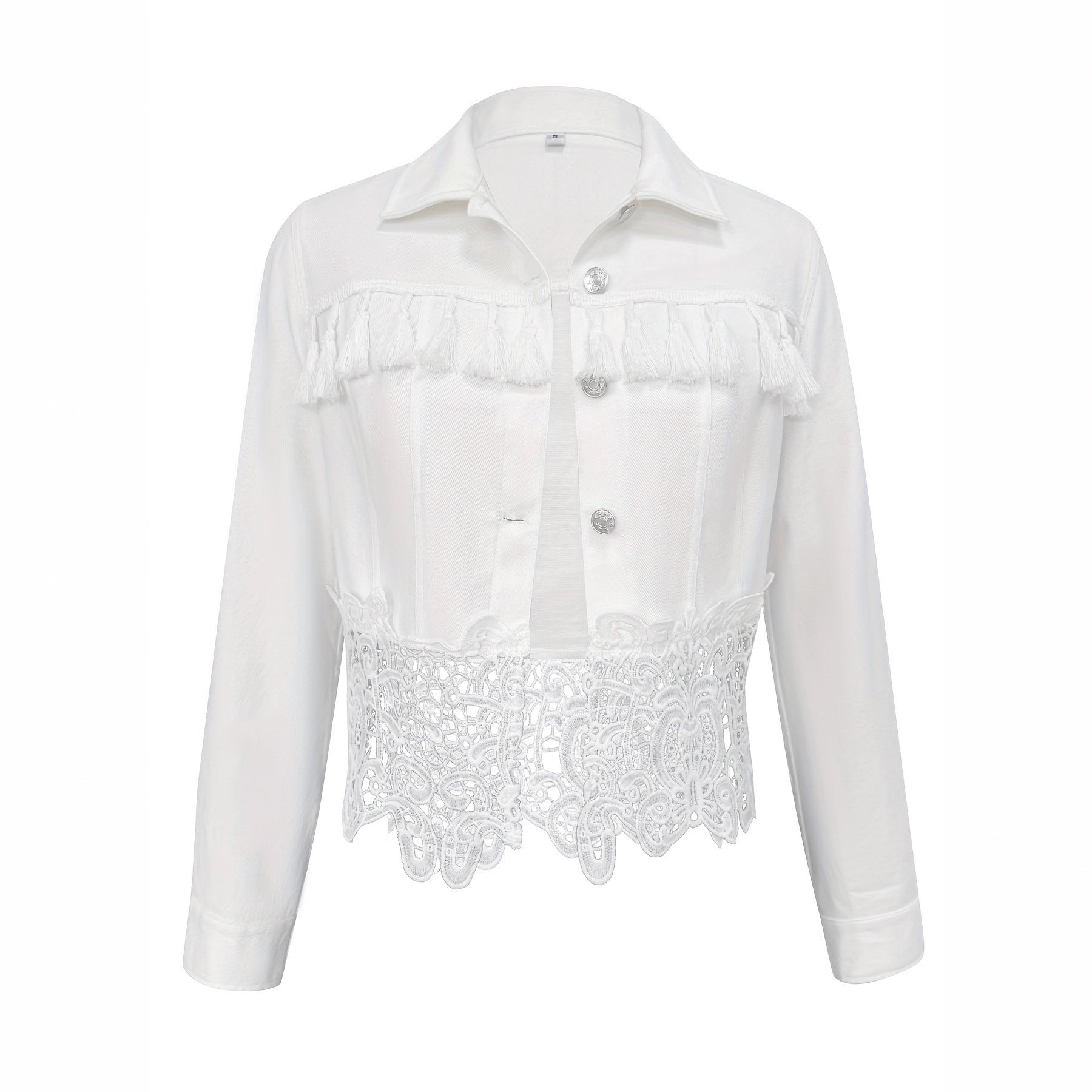 Damen Mantel mit Fransen & Cut-Out – Eleganter Patchwork Designer Look