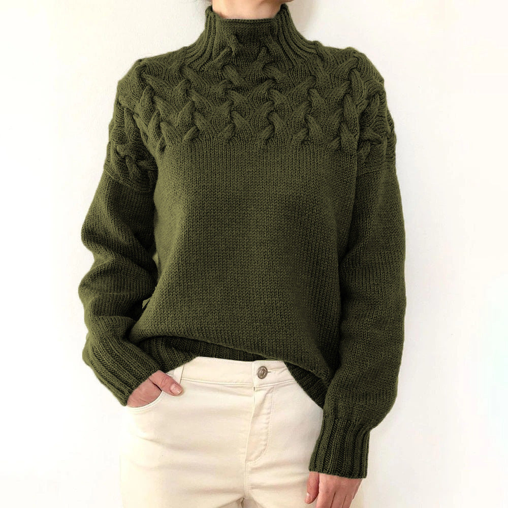 Cable Knit Turtleneck Sweater – Elegant Women's Long-Sleeve Knit Sweater