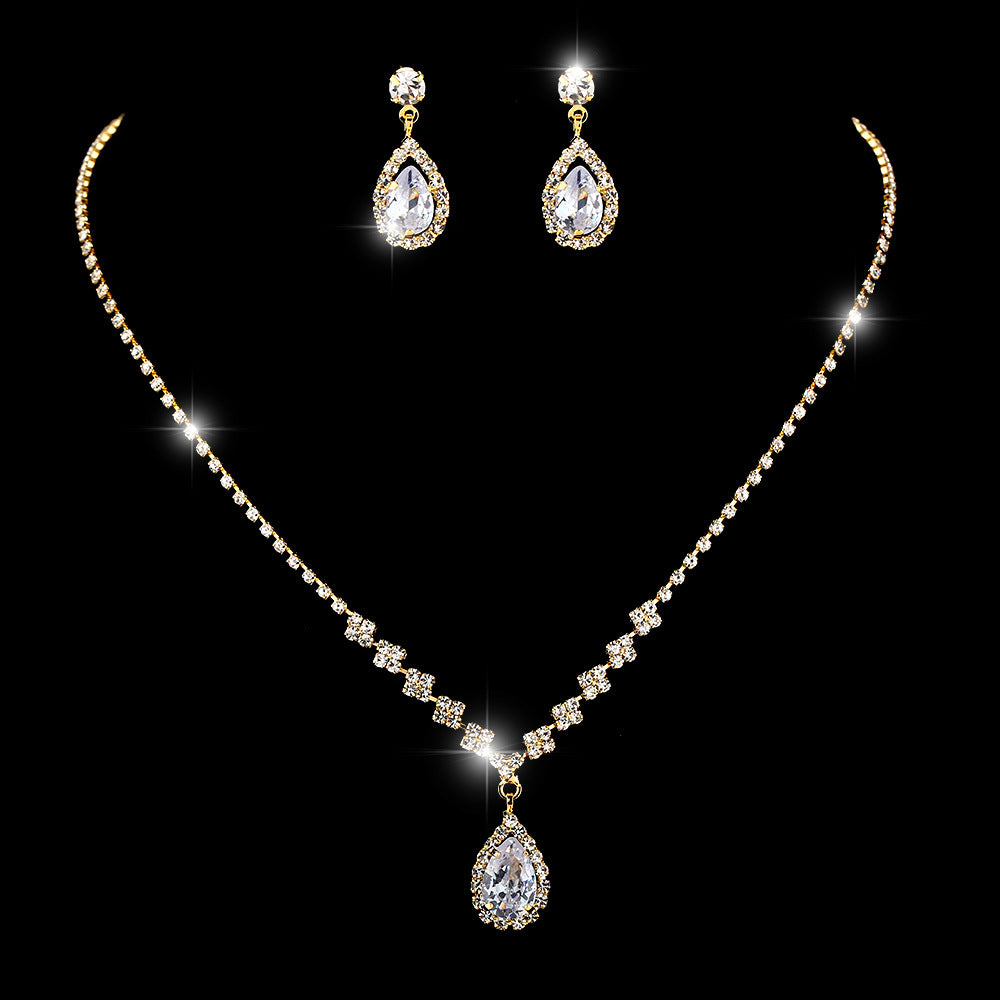 Luxuriöses Tropfen Schmuckset mit Zirkon – Halskette & Ohrringe im Diamant Look