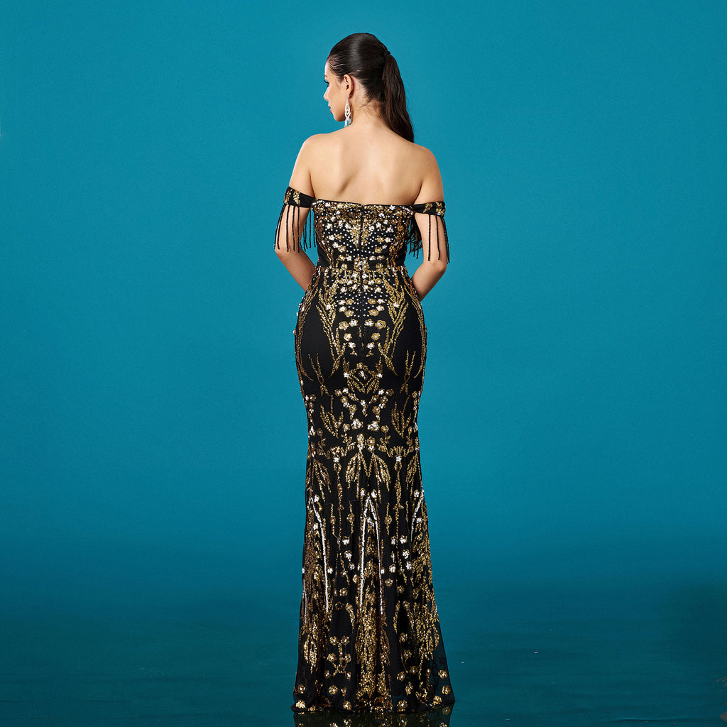 Off-Shoulder Sequin Evening Dress | Mermaid Maxi Dress