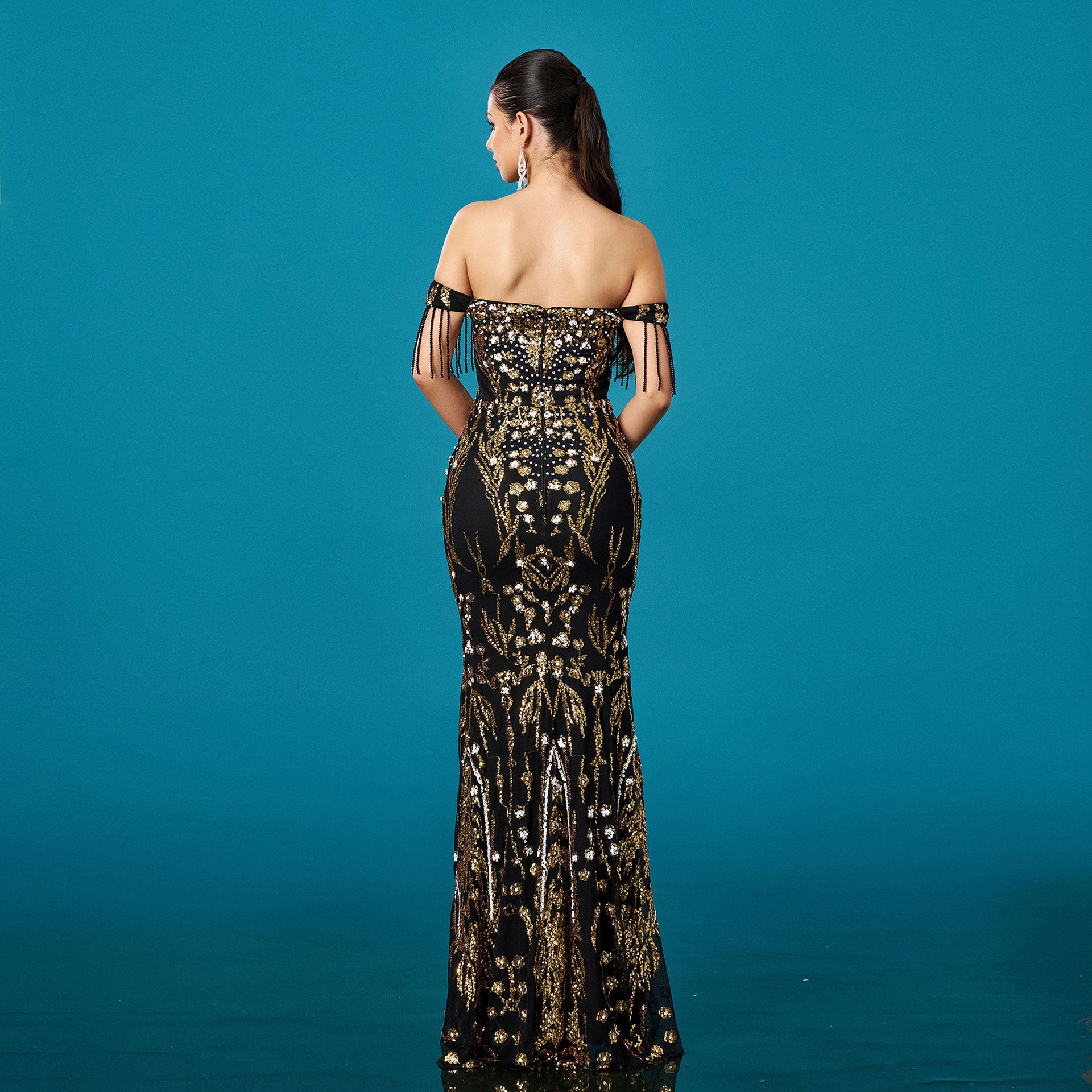 Off-Shoulder Sequin Evening Dress | Mermaid Maxi Dress