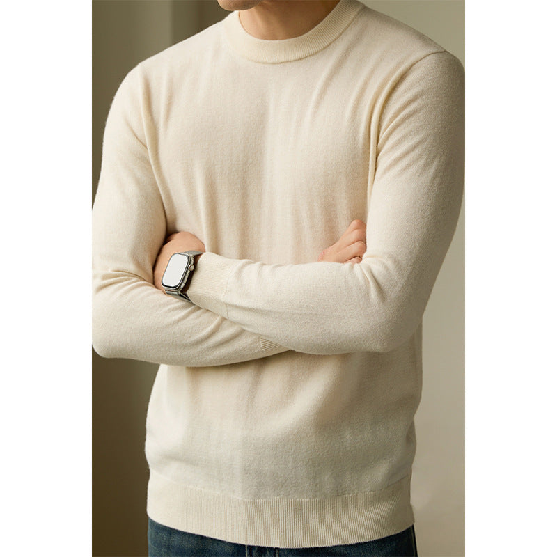 Men's Knitted Crew Neck T-Shirt Plain – Casual Long-Sleeve Basic Pullover