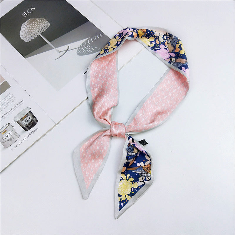 Narrow Women's Silk Scarf Thin Elegant Neckerchief Versatile